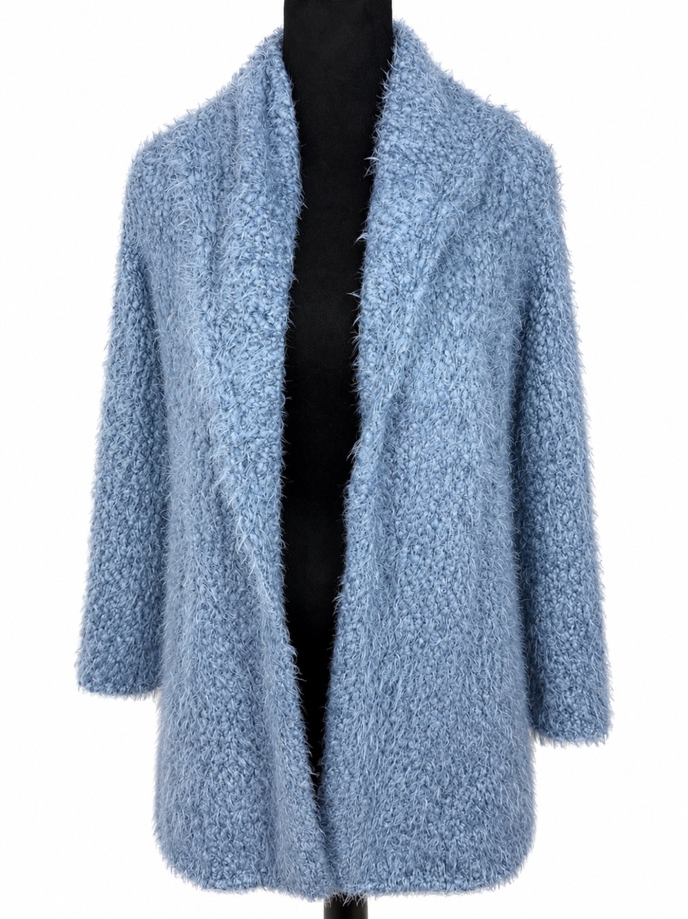 Soft Surroundings Fuzzy Textured Eyelash Blue Cardigan Petite XSmall Open Front